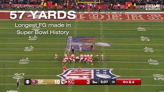 Harrison Butker LONGEST Field Goal Made in Super Bowl history (57 yards) | Super Bowl LVIII