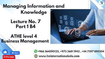 Managing Information and Knowledge Lecture No.  07 Part 1 B4 ATHE Level 4 Business Management
