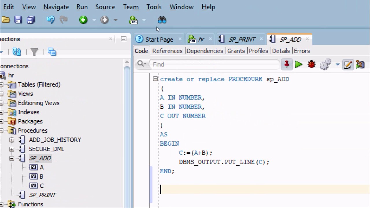 oracle stored procedure variable assignment