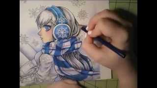 Copic Markers and PrismaColor coloring pencils - SpeedPaint - Snow Flake