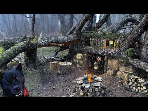 30 Days SOLO SURVIVAL CAMPING In RAIN Building Warm BUSHCRAFT SHELTERS Fishing FULL VIDEO