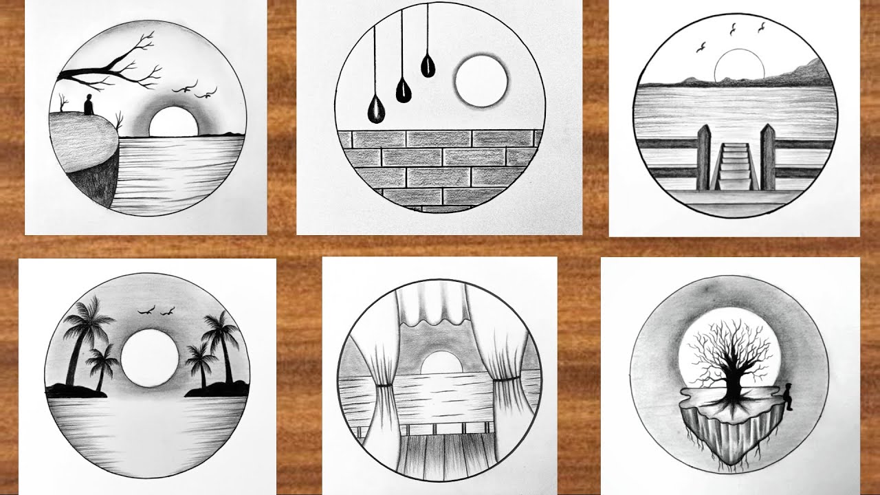 Easy 6 Pencil Sketch Circle Scenery Drawing / Easy Drawing Ideas for ...