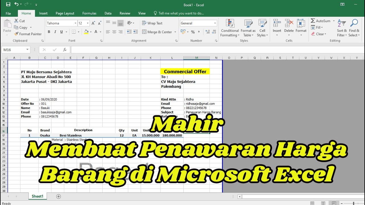 Cara Membuat Penawaran Harga di Excel  Tutorial Office  YouTube