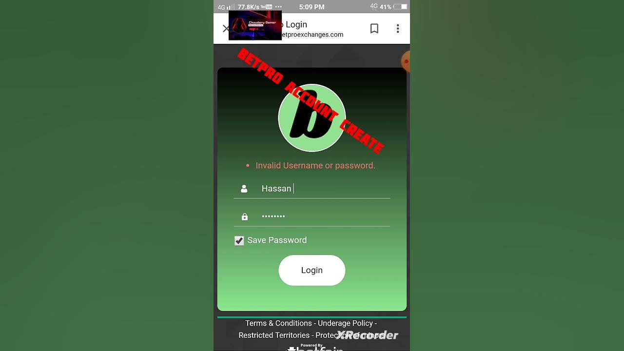 betpro account login YouTube