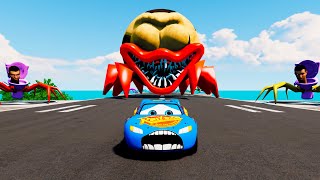 Lightning McQueen's Epic Adventure Against Spider-like Car Monsters! Escape From Wild Car Monsters!