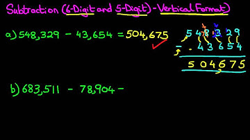 Subtraction (6-Digit and 5-Digit Numbers) - Vertical Format