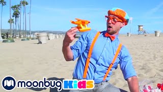 Blippi Learns Colors \& Counting at The Beach | Kids Cartoons Nursery Rhymes | Moonbug Kids