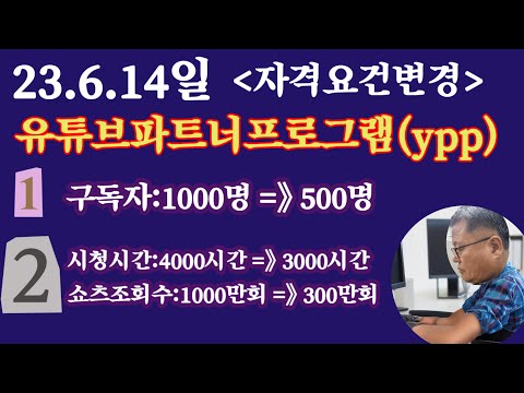   유튜브파트너프로그램 Ypp 수익창출 자격요건변경 1번갑돌이초쌤 Chossaem 230619