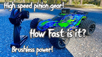 How fast is theTraxxas Rustler 4x4 VXL with the High speed pinion gear? Speed run!