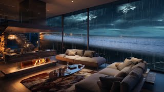 "Cozy Beach House | Relaxing Ocean Waves for Deep Sleep | Cozy Fireplace Ambience"