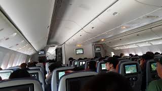 Inside of Aeroflot Boeing 777-300 ER, flight and landing