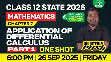 Application of Differential Calculus Class 12 Maths | Chapter-7 | Part-1 | Xylem State Tamil