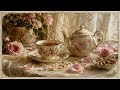 Vintage Rose Tea Set Still Life | 1 Hour Silent Ambient No Music | Soft Cottagecore Botanical Art