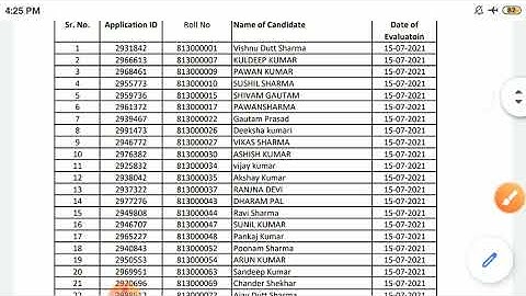 Roll Number wise evaluation schedule of 15 marks evaluation for the Post of Shastri Post Code-813