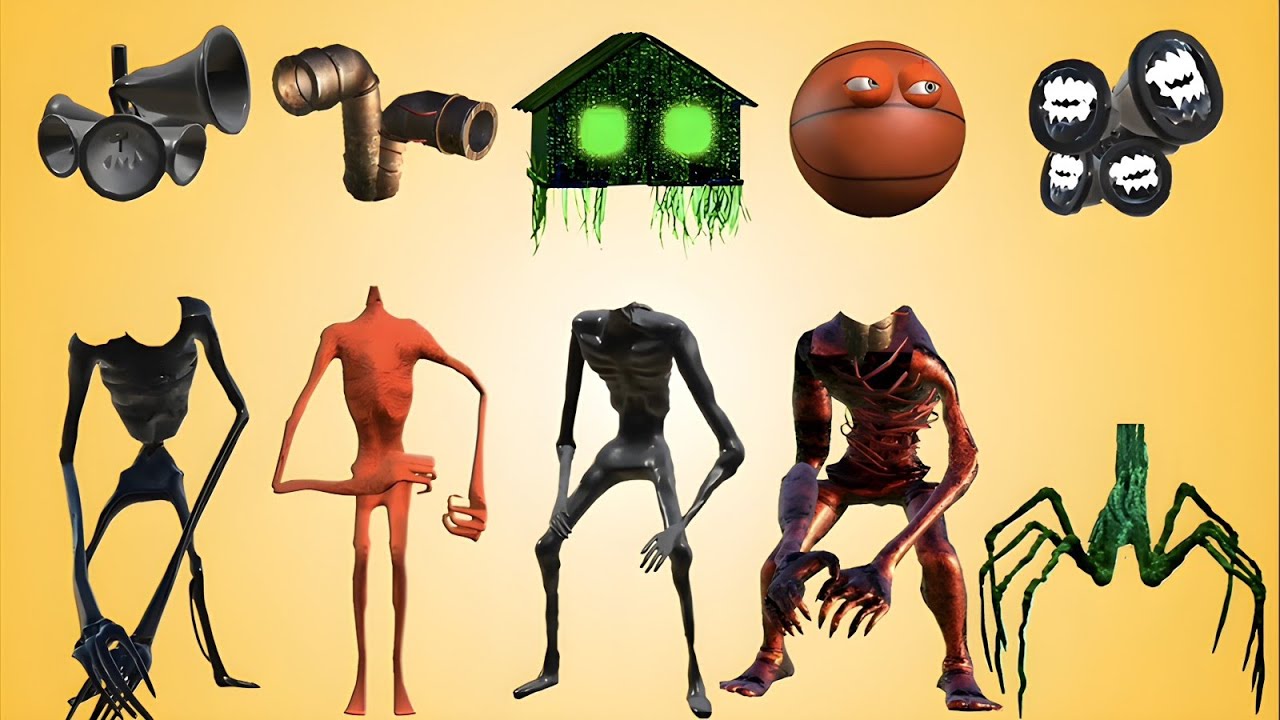 WRONG HEADS SIREN HEAD FUSED, SIREN HEAD ACA HURRICANE, HOUSE HEAD, MEET GRINDER, SKELETON