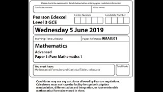 Pure Maths Paper 1 2019 Pearson Edexcel A level maths