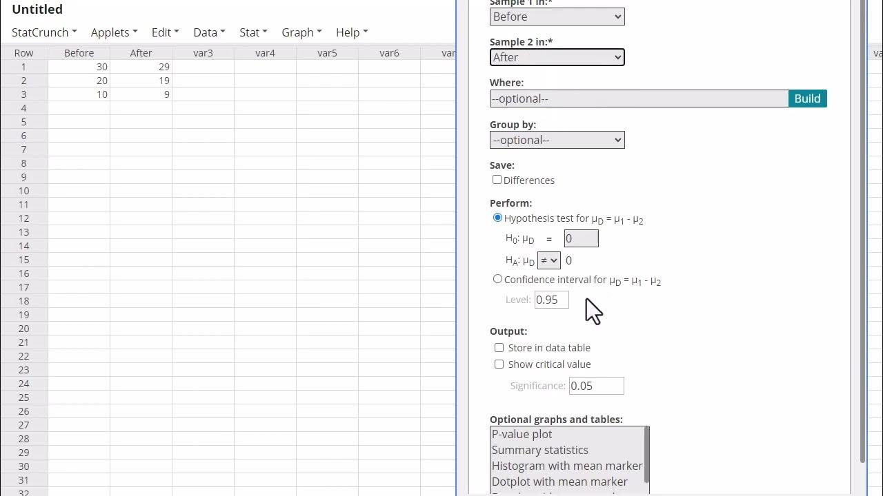 StatCrunch Paired TTest Error YouTube