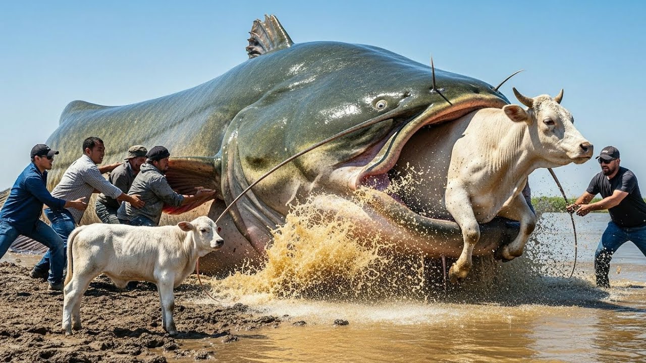 Heroic Rescue Team Rushes to Save a Mother Cow from a Massive River Catfish