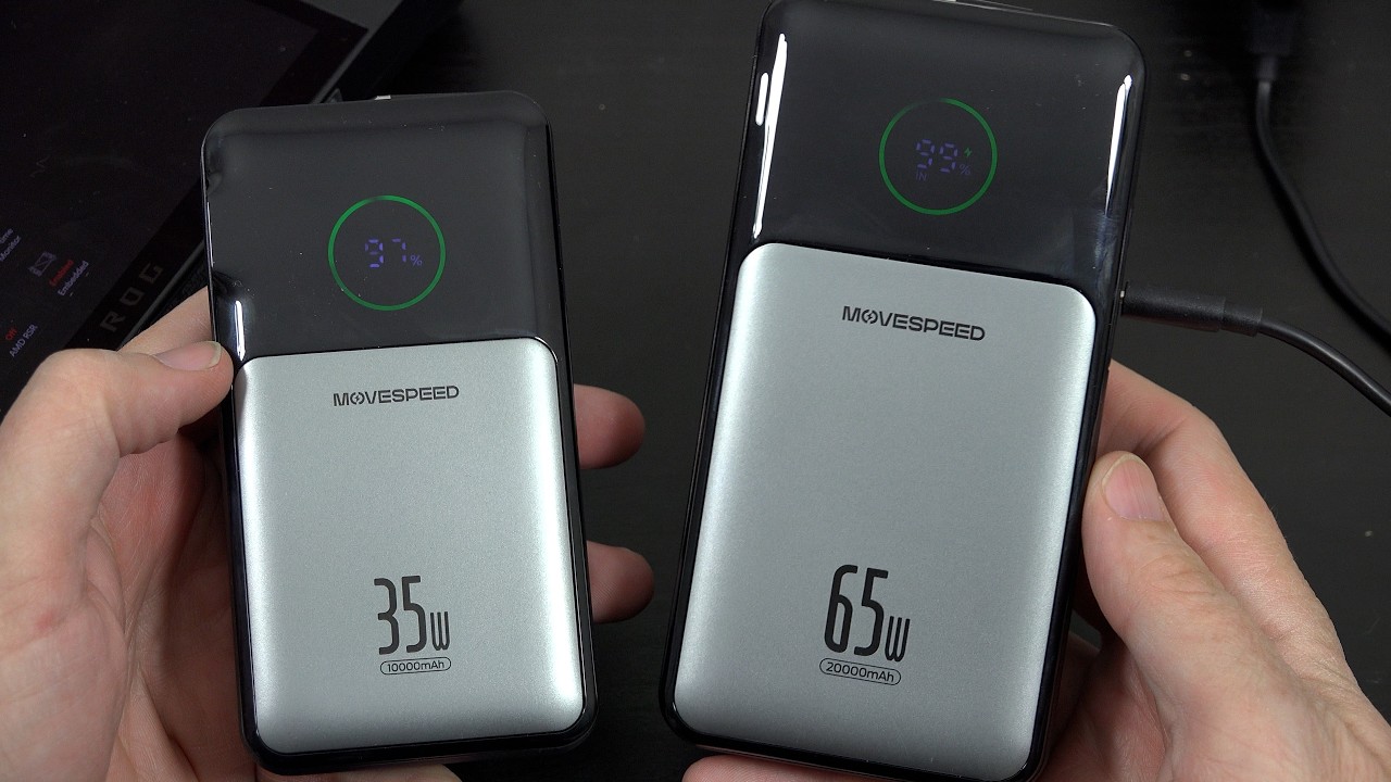 Портативное зарядное устройство MOVE SPEED Power Bank 20000 мАч 65 Вт со встроенным выдвижным каб...