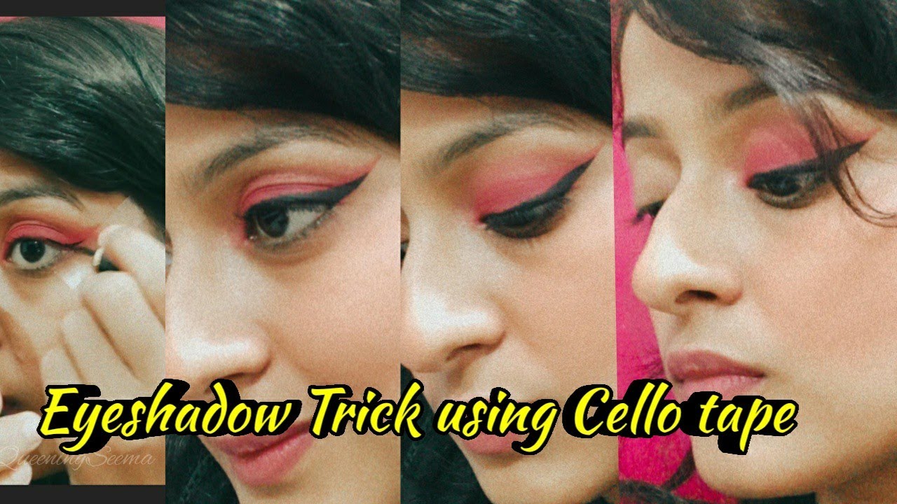 4 steps for easy DIY perfect eye makeup using cello tape 1. Take off the  stickiness by rubbing it on the back of your hand…