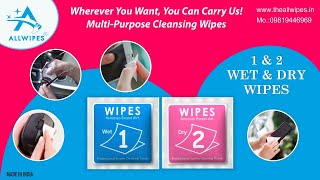 1-2  Wet & Dry Wipes | Multi-Purpose Cleaning  Wipes for Computers, Mobiles, Glass & Etc | ALLWIPES
