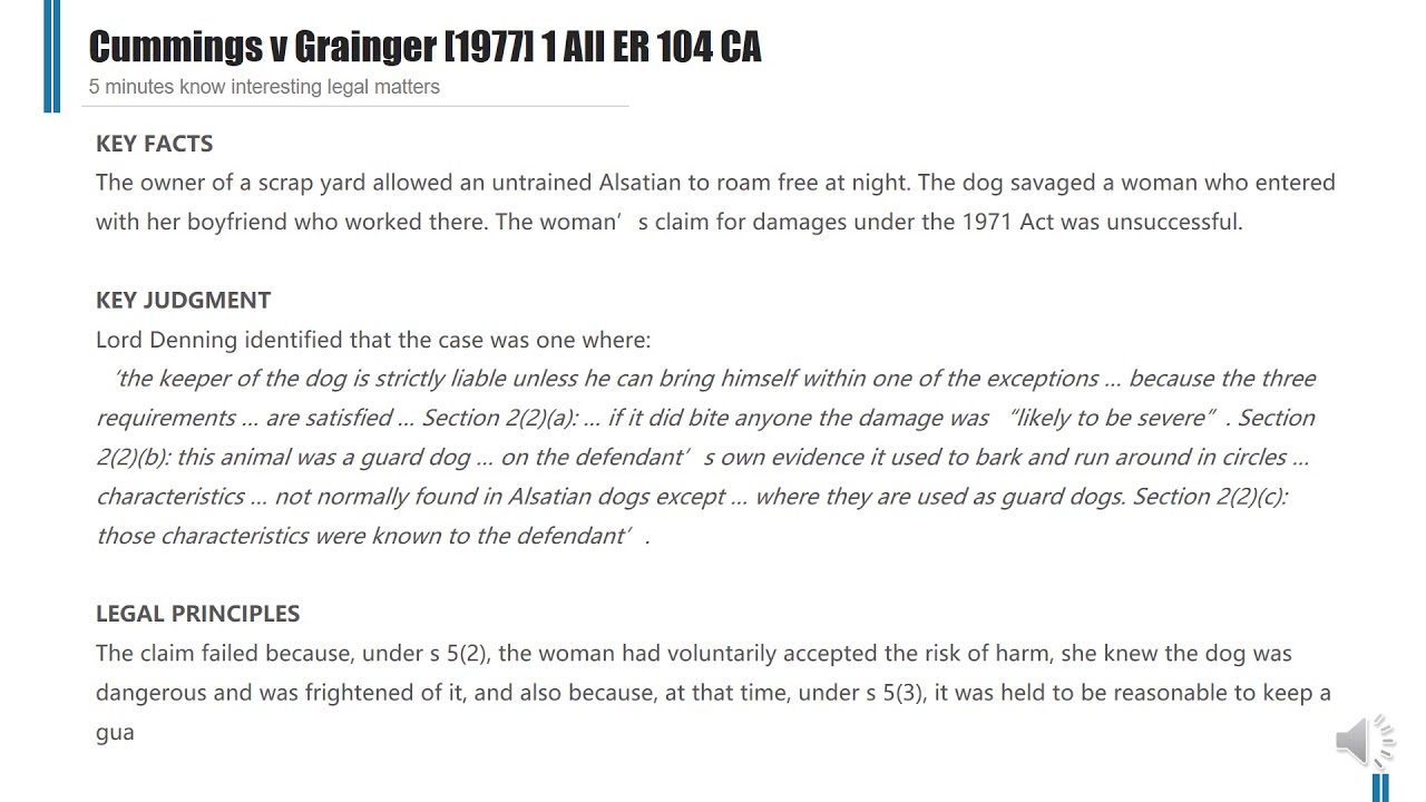 [Case Law Tort] ['mansuetae naturae'] Cummings v Grainger [1977] 1 All ER 104 CA
