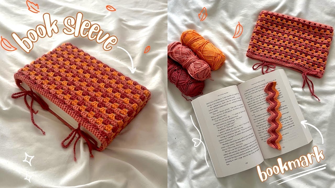 Осенний вязаный крючком чехол для книги + подходящая закладка ♡