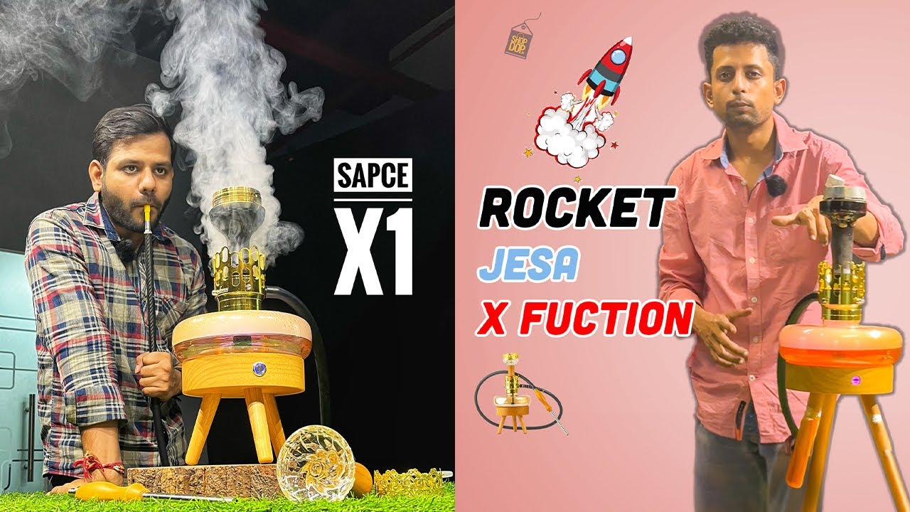 Space X1 Hookah with Wooden LED Light Stand - Golden ✨