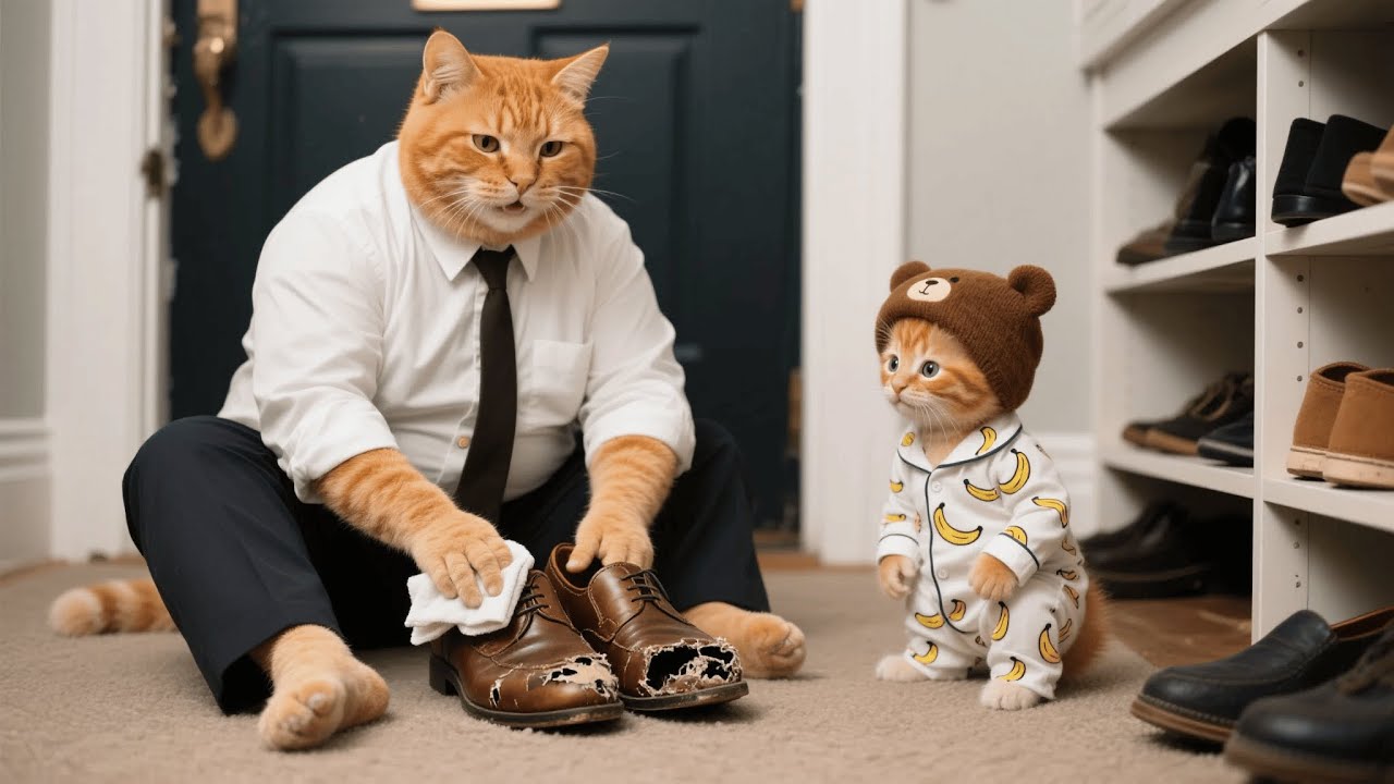 Papa Cat Had No Decent Shoes, So Ginger and Mama Cat Secretly Saved to Buy Him New Ones 🐱👟
