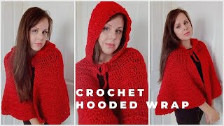 CROCHET EASY HOODED SHAWL/WRAP/CAPE | Crochet The Scarlet Shawl Beginner Tutorial & Free Pattern