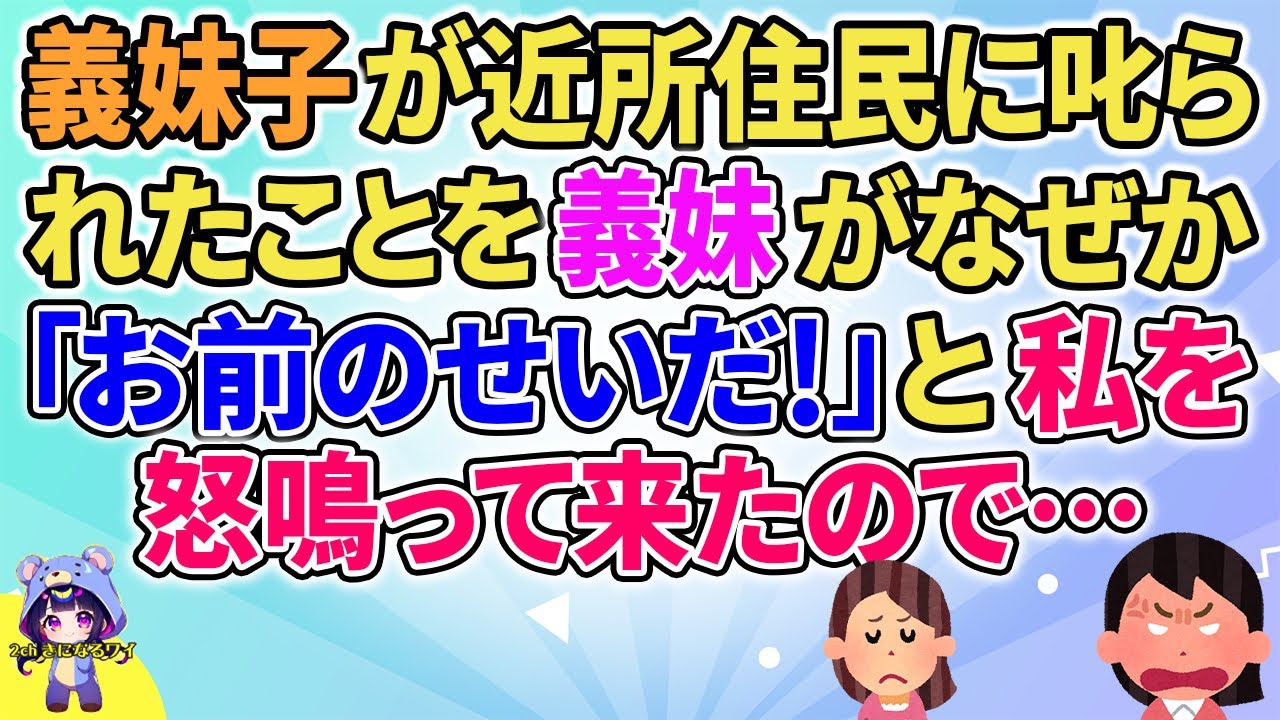 【2ch】【短編5本】義妹子が近隣住民に怒られたことを義妹がなぜか「私のせいだ！」と私を怒って来たので…【ゆっくりまとめ】