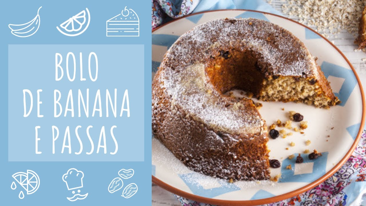 Bolo de banana, aveia e passas (simples e casei