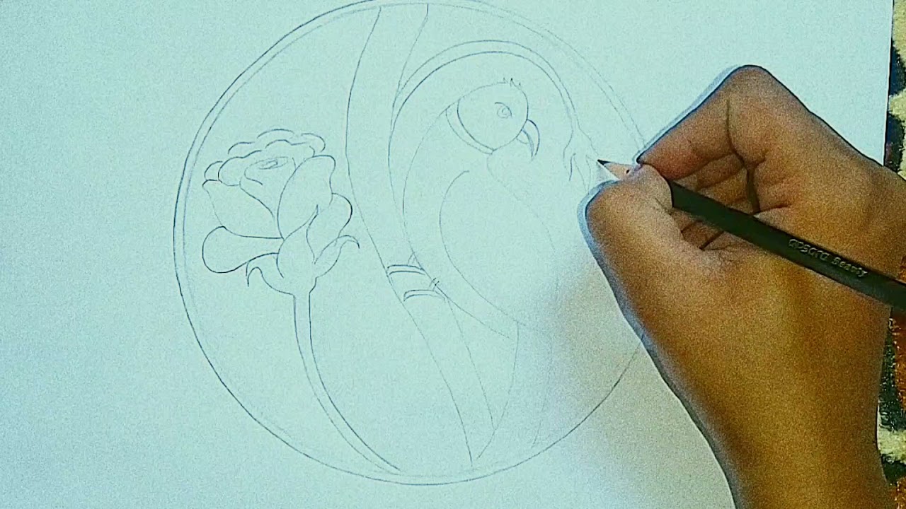 Parrot and rose design in a circle