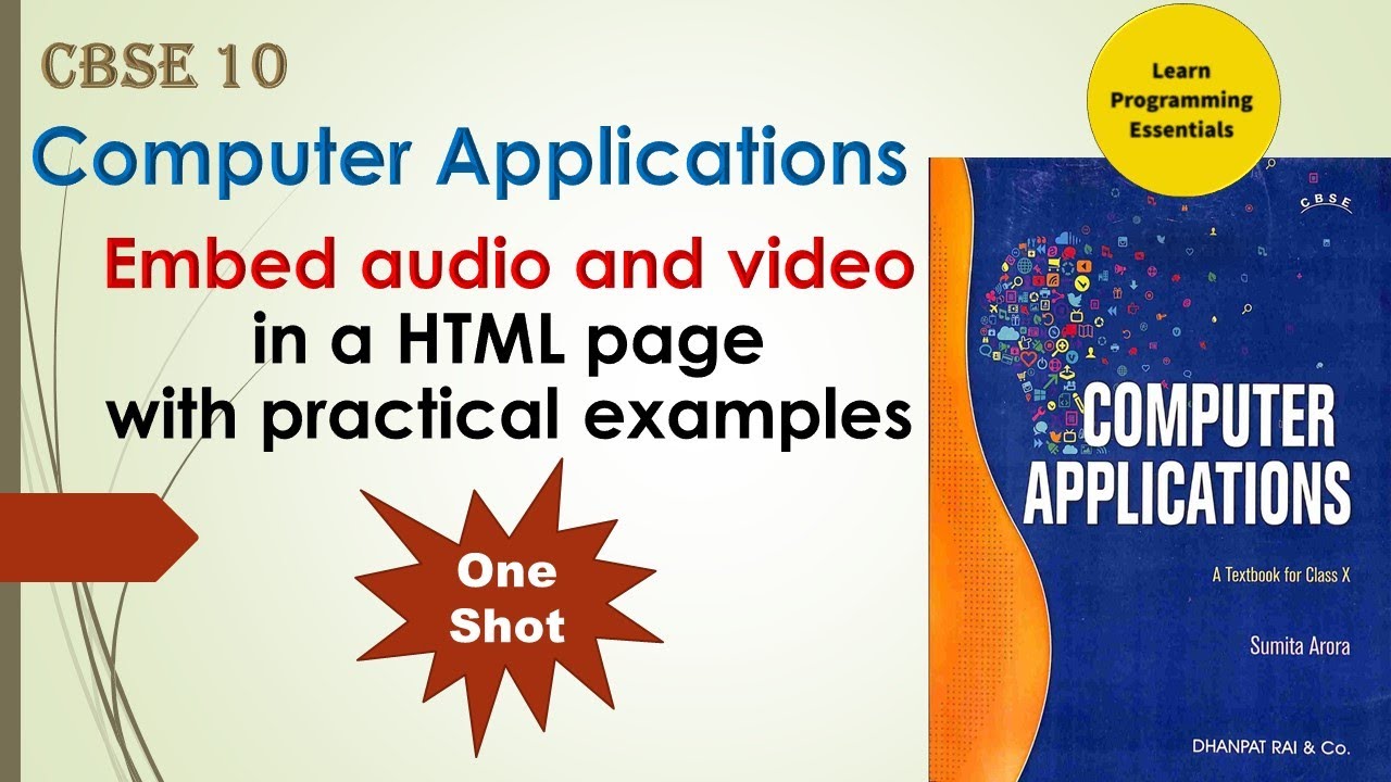 Class 10 Computer Applications Term 2 | Embed audio and video in HTML # ...