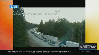 Westbound I-80 blocked in Sierra after crash involving semi, delivery truck
