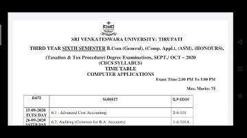 SV UNIVERSITY BSC BCOM(G),BCOM(COMPUTERS) DEGREE EXAMS TIMETABLE SEPTEMBER 2020