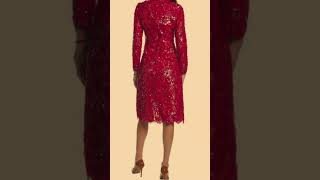 Red Sequin Lace Silk lined Midi Dress