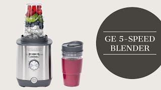 GE 5-Speed Blender + (2) 16 Ounce Blender Cups | Kitchen Essentials Blender for Shakes