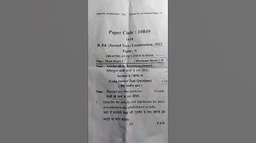 MJPRU Rohilkhand University B. Ed 2nd Yr Creating An Inclusive School 2023 Q. Paper #bed #mjpru