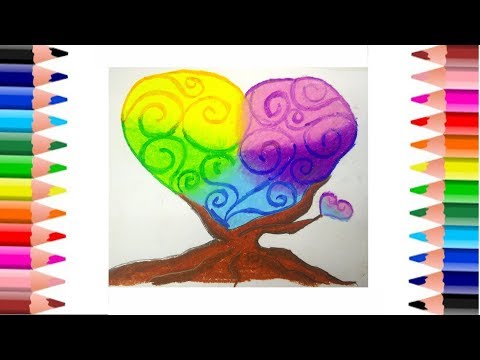 How To Drawing and Coloring Tree Heart l วาดภาพระบายสี ต้นไม้รูปหัวใจ น่ารักๆ