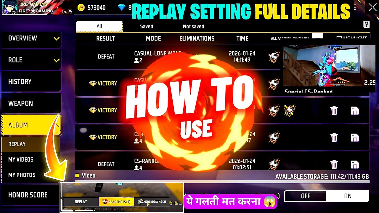 Free Fire Headshot Highlights Kaise Dekhe | Replay Option Free Free Full Details | Free Fire Setting