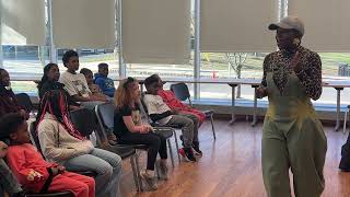 Lady Stout leading vocal performance workshop at New Haven's STEAM Collective after-school program