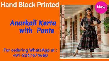 Block Print  Rayon Anarkali Kurta with Printed Pants // Rayon Anarkali Kurta with Pants