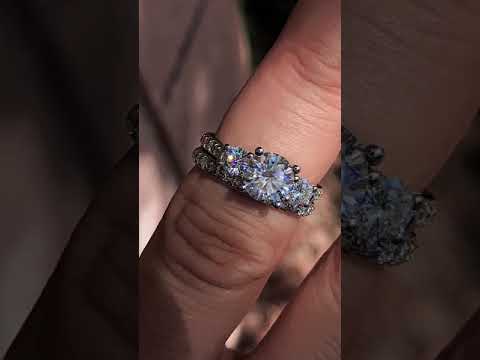 Petite Three-Stone Trellis Moissanite Engagement Ring ring video