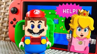 Lego Mario enters the Nintendo Switch to save Peach on the Super Mario World map! #legomario