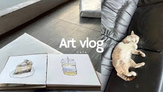 Art vlog ✨watercolor , paint cafe dessert | ออกไปเที่ยว วาดรูปเล่นกัน 🍰