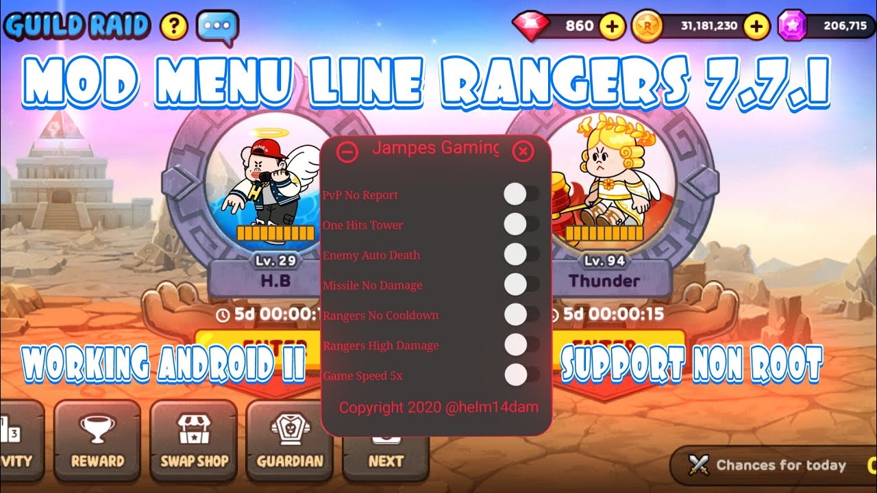 MOD MENU LINE RANGERS 2021 7.7.1 NO ROOT / ROOT