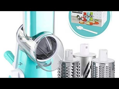 Cambom Rotary Cheese Grater Round Mandoline Slicer with 3 Interchangeable  Blades, Manual Vegetable Food Shredder with Strong Suction Base by Cambom