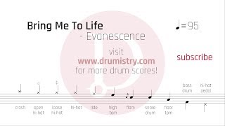 Evanescence - Bring Me To Life Drum Score