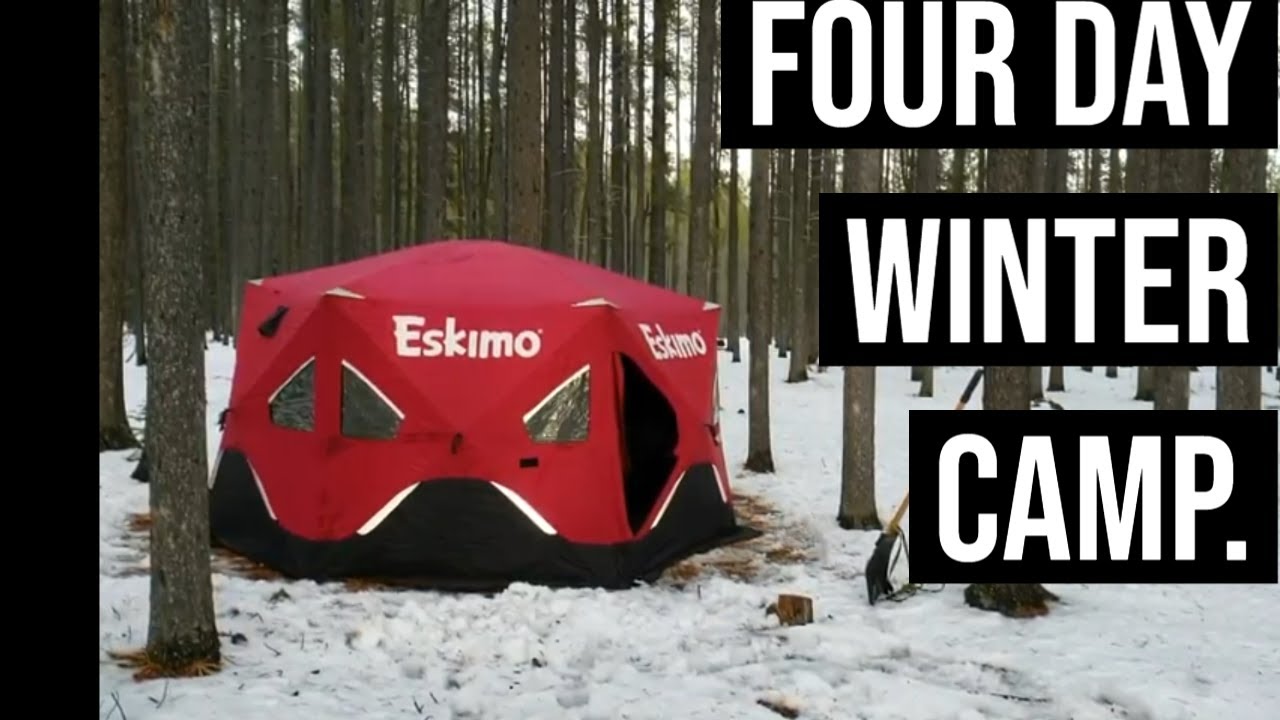 4 day winter camping in our fishing hut in  -20 .